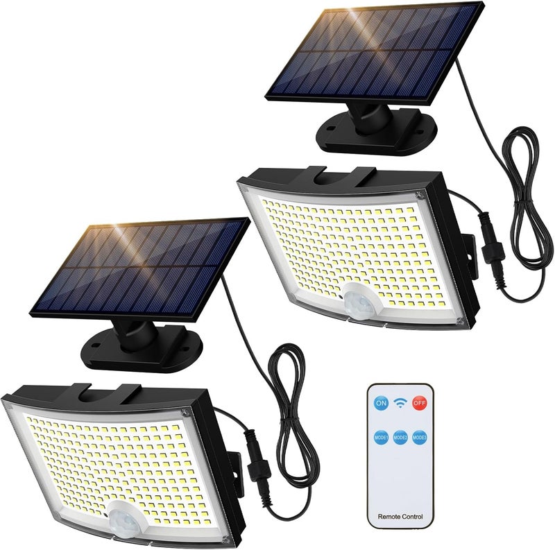 Adiding Solar Outdoor Lights, 202 LEDs Flood Lights with 16.4 ft Cable, Remote Control Solar Motion Sensor Outdoor Lights, 3 Modes Solar Powered Security Lights for Outside Patio, Yard, Garage, 2 Pack - Image 1